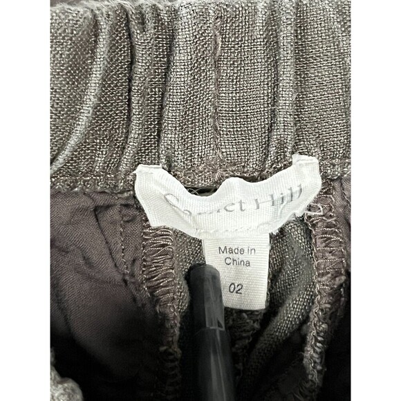 Garnet Hill Linen Pants Wide Leg Crop Crochet Edging Size 2 Army Green Lagenlook - Picture 7 of 11